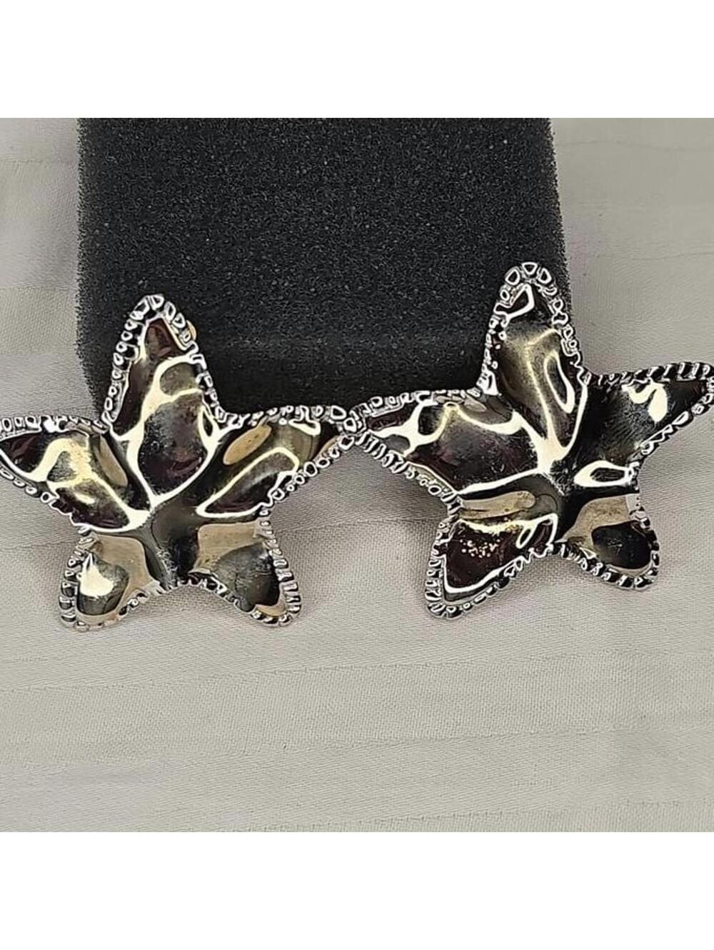 Vintage Silver Gold Star Clip Earrings: 1980s Statement